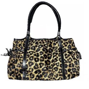 Brighton Leopard Print Nylon Bag with Black Leather Accents